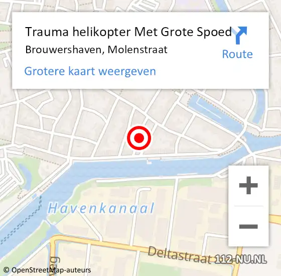 Locatie op kaart van de 112 melding: Trauma helikopter Met Grote Spoed Naar Brouwershaven, Molenstraat op 3 maart 2024 13:22