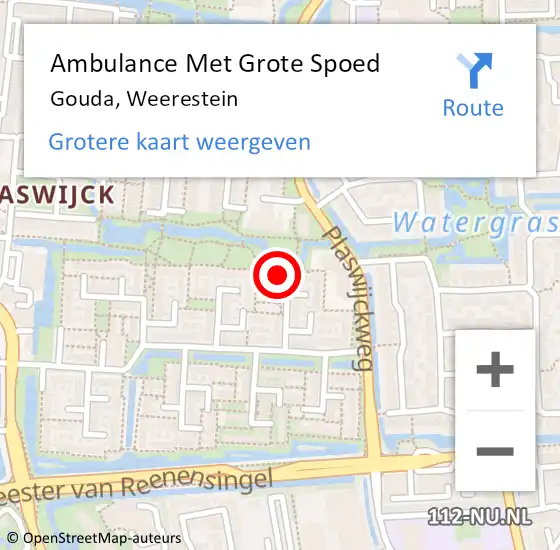 Locatie op kaart van de 112 melding: Ambulance Met Grote Spoed Naar Gouda, Weerestein op 3 maart 2024 14:35