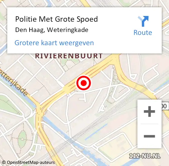 Locatie op kaart van de 112 melding: Politie Met Grote Spoed Naar Den Haag, Weteringkade op 3 maart 2024 14:55