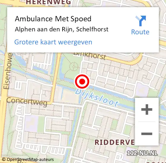 Locatie op kaart van de 112 melding: Ambulance Met Spoed Naar Alphen aan den Rijn, Schelfhorst op 3 maart 2024 15:16