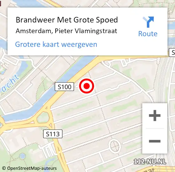 Locatie op kaart van de 112 melding: Brandweer Met Grote Spoed Naar Amsterdam, Pieter Vlamingstraat op 3 maart 2024 15:49