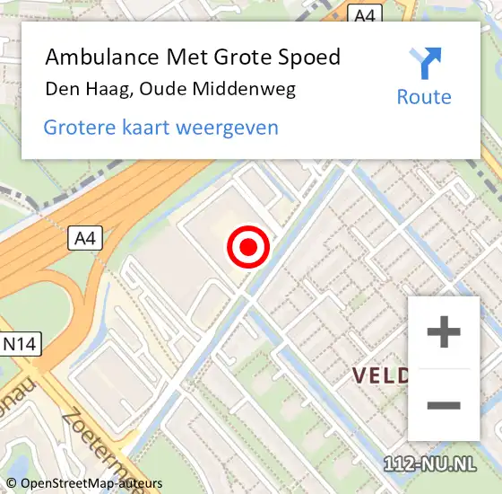 Locatie op kaart van de 112 melding: Ambulance Met Grote Spoed Naar Den Haag, Oude Middenweg op 3 maart 2024 16:16
