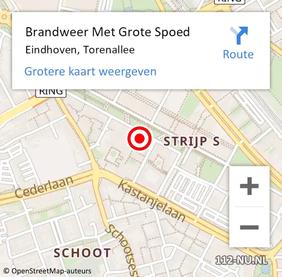 Locatie op kaart van de 112 melding: Brandweer Met Grote Spoed Naar Eindhoven, Torenallee op 3 maart 2024 16:38