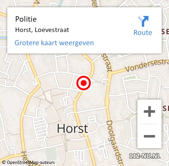 Locatie op kaart van de 112 melding: Politie Horst, Loevestraat op 3 maart 2024 17:10