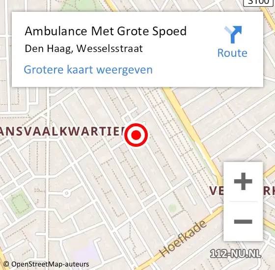 Locatie op kaart van de 112 melding: Ambulance Met Grote Spoed Naar Den Haag, Wesselsstraat op 3 maart 2024 17:15
