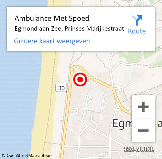 Locatie op kaart van de 112 melding: Ambulance Met Spoed Naar Egmond aan Zee, Prinses Marijkestraat op 3 maart 2024 18:05