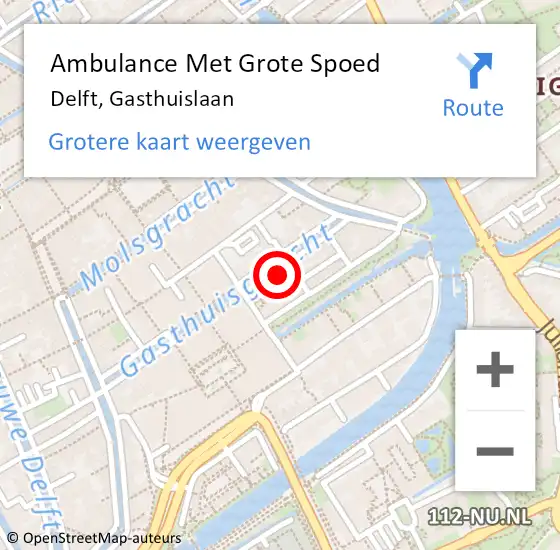 Locatie op kaart van de 112 melding: Ambulance Met Grote Spoed Naar Delft, Gasthuislaan op 3 maart 2024 18:22