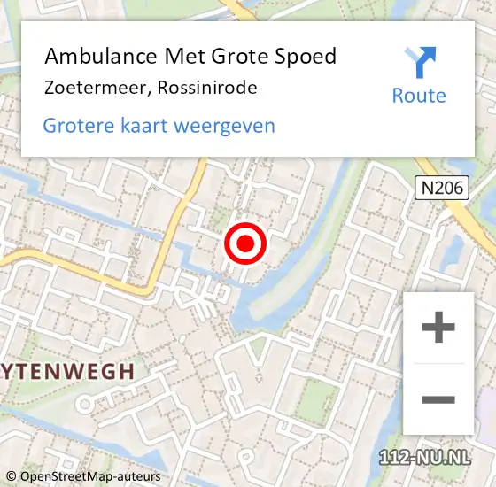 Locatie op kaart van de 112 melding: Ambulance Met Grote Spoed Naar Zoetermeer, Rossinirode op 3 maart 2024 18:46