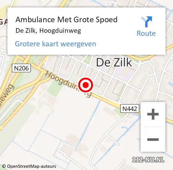 Locatie op kaart van de 112 melding: Ambulance Met Grote Spoed Naar De Zilk, Hoogduinweg op 27 september 2014 22:09