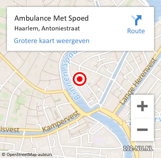 Locatie op kaart van de 112 melding: Ambulance Met Spoed Naar Haarlem, Antoniestraat op 3 maart 2024 19:03