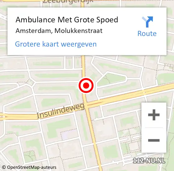 Locatie op kaart van de 112 melding: Ambulance Met Grote Spoed Naar Amsterdam, Molukkenstraat op 3 maart 2024 19:55