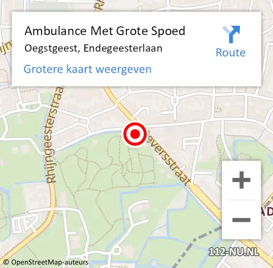 Locatie op kaart van de 112 melding: Ambulance Met Grote Spoed Naar Oegstgeest, Endegeesterlaan op 3 maart 2024 20:36