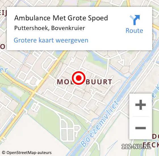 Locatie op kaart van de 112 melding: Ambulance Met Grote Spoed Naar Puttershoek, Bovenkruier op 3 maart 2024 20:43