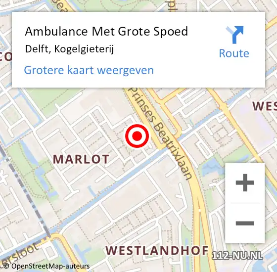 Locatie op kaart van de 112 melding: Ambulance Met Grote Spoed Naar Delft, Kogelgieterij op 3 maart 2024 20:49