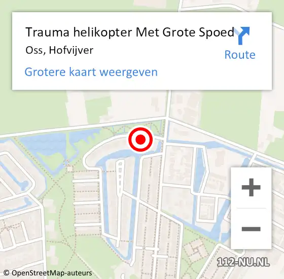 Locatie op kaart van de 112 melding: Trauma helikopter Met Grote Spoed Naar Oss, Hofvijver op 3 maart 2024 21:08
