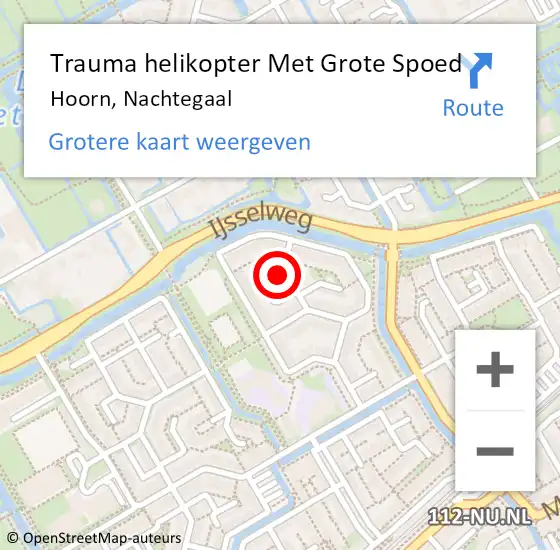 Locatie op kaart van de 112 melding: Trauma helikopter Met Grote Spoed Naar Hoorn, Nachtegaal op 3 maart 2024 21:37