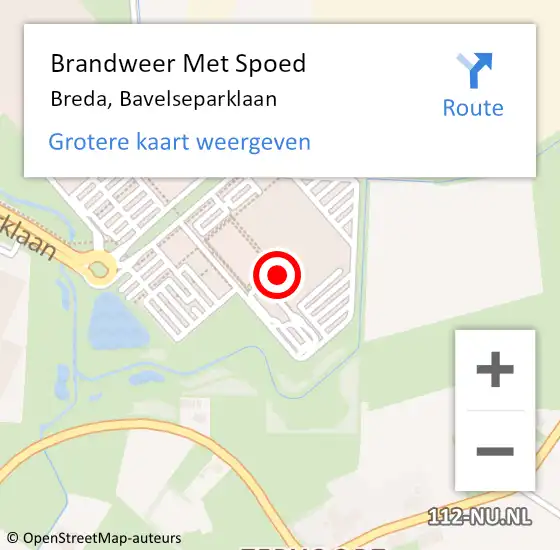 Locatie op kaart van de 112 melding: Brandweer Met Spoed Naar Breda, Bavelseparklaan op 3 maart 2024 22:32