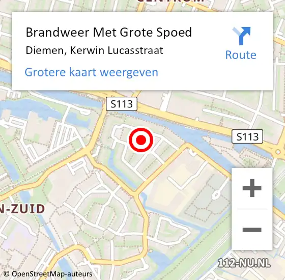 Locatie op kaart van de 112 melding: Brandweer Met Grote Spoed Naar Diemen, Kerwin Lucasstraat op 3 maart 2024 23:13