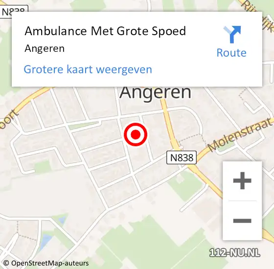 Locatie op kaart van de 112 melding: Ambulance Met Grote Spoed Naar Angeren op 3 maart 2024 23:16
