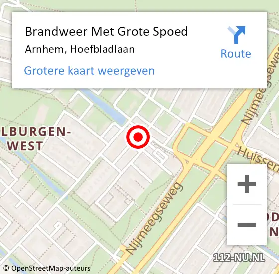 Locatie op kaart van de 112 melding: Brandweer Met Grote Spoed Naar Arnhem, Hoefbladlaan op 4 maart 2024 00:18