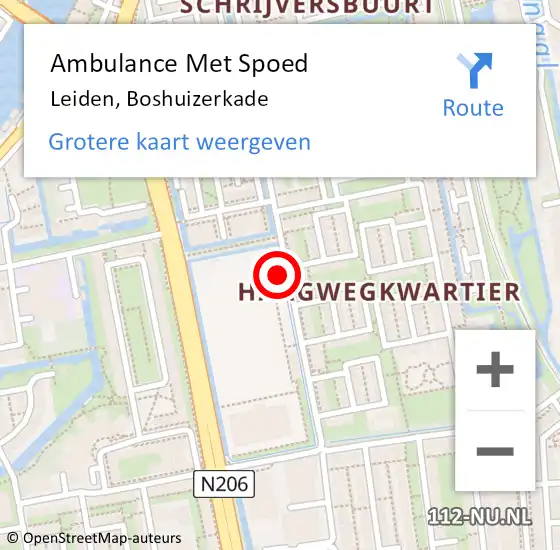 Locatie op kaart van de 112 melding: Ambulance Met Spoed Naar Leiden, Boshuizerkade op 4 maart 2024 00:39