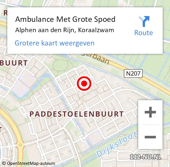 Locatie op kaart van de 112 melding: Ambulance Met Grote Spoed Naar Alphen aan den Rijn, Koraalzwam op 4 maart 2024 00:51