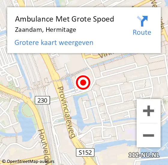 Locatie op kaart van de 112 melding: Ambulance Met Grote Spoed Naar Zaandam, Hermitage op 4 maart 2024 00:57