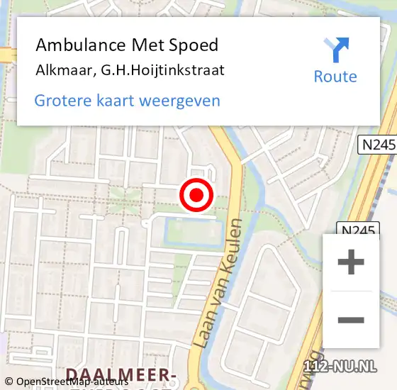 Locatie op kaart van de 112 melding: Ambulance Met Spoed Naar Alkmaar, G.H.Hoijtinkstraat op 4 maart 2024 02:24
