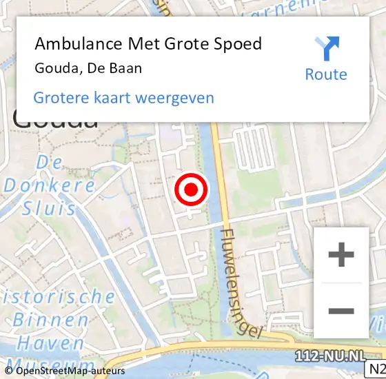 Locatie op kaart van de 112 melding: Ambulance Met Grote Spoed Naar Gouda, De Baan op 4 maart 2024 02:51