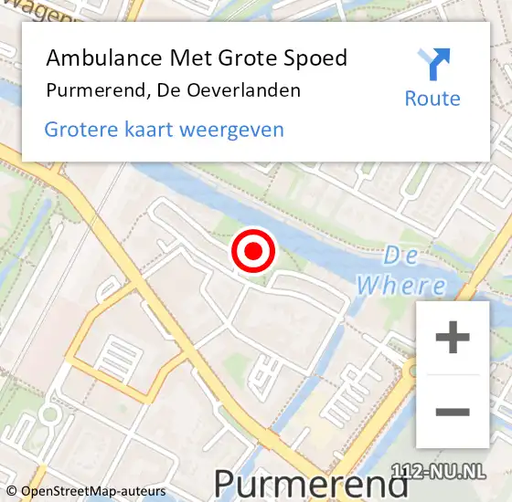Locatie op kaart van de 112 melding: Ambulance Met Grote Spoed Naar Purmerend, De Oeverlanden op 4 maart 2024 07:40