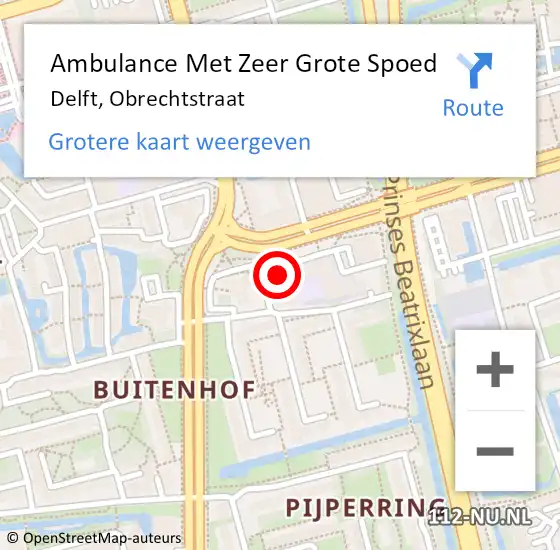 Locatie op kaart van de 112 melding: Ambulance Met Zeer Grote Spoed Naar Delft, Obrechtstraat op 4 maart 2024 07:50