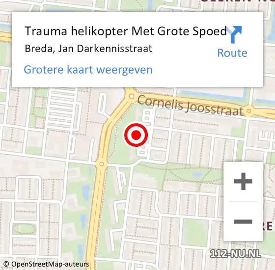 Locatie op kaart van de 112 melding: Trauma helikopter Met Grote Spoed Naar Breda, Jan Darkennisstraat op 4 maart 2024 08:01