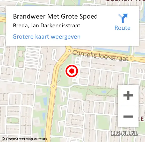 Locatie op kaart van de 112 melding: Brandweer Met Grote Spoed Naar Breda, Jan Darkennisstraat op 4 maart 2024 08:06