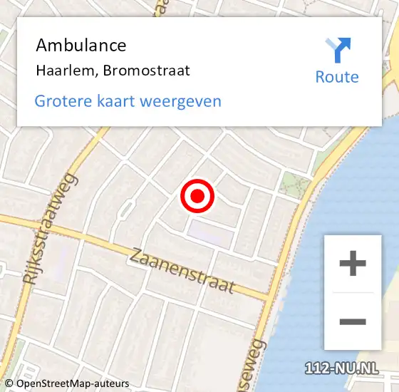 Locatie op kaart van de 112 melding: Ambulance Haarlem, Bromostraat op 4 maart 2024 08:13