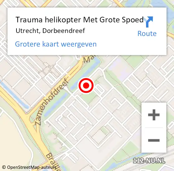 Locatie op kaart van de 112 melding: Trauma helikopter Met Grote Spoed Naar Utrecht, Dorbeendreef op 4 maart 2024 08:31
