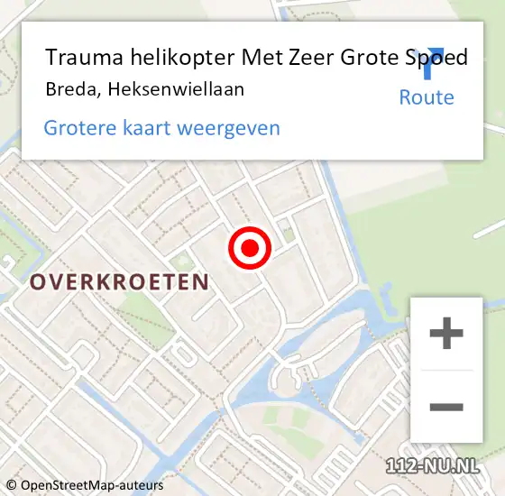 Locatie op kaart van de 112 melding: Trauma helikopter Met Zeer Grote Spoed Naar Breda, Heksenwiellaan op 4 maart 2024 08:35