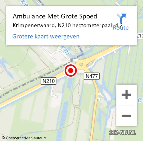 Locatie op kaart van de 112 melding: Ambulance Met Grote Spoed Naar Krimpenerwaard, N210 hectometerpaal: 4,2 op 4 maart 2024 08:43