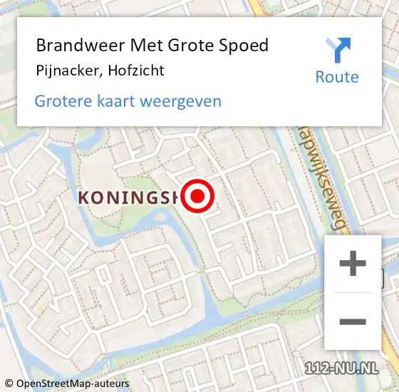 Locatie op kaart van de 112 melding: Brandweer Met Grote Spoed Naar Pijnacker, Hofzicht op 4 maart 2024 09:05