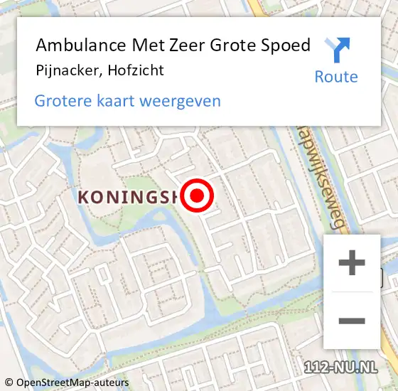 Locatie op kaart van de 112 melding: Ambulance Met Zeer Grote Spoed Naar Pijnacker, Hofzicht op 4 maart 2024 09:05