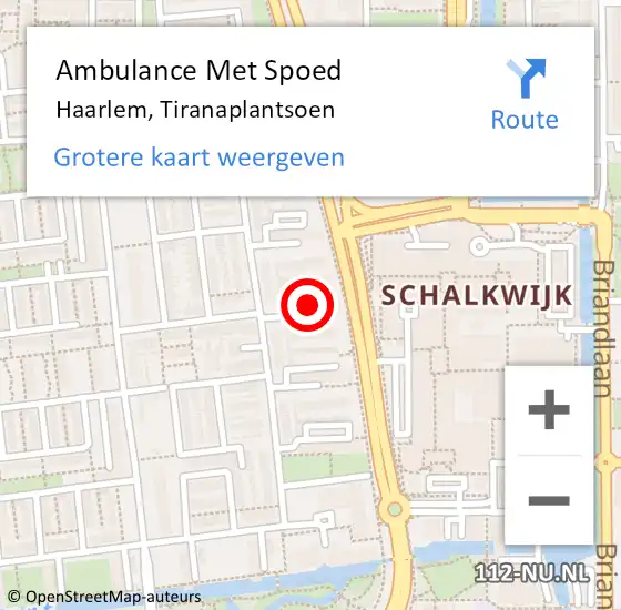 Locatie op kaart van de 112 melding: Ambulance Met Spoed Naar Haarlem, Tiranaplantsoen op 4 maart 2024 09:13