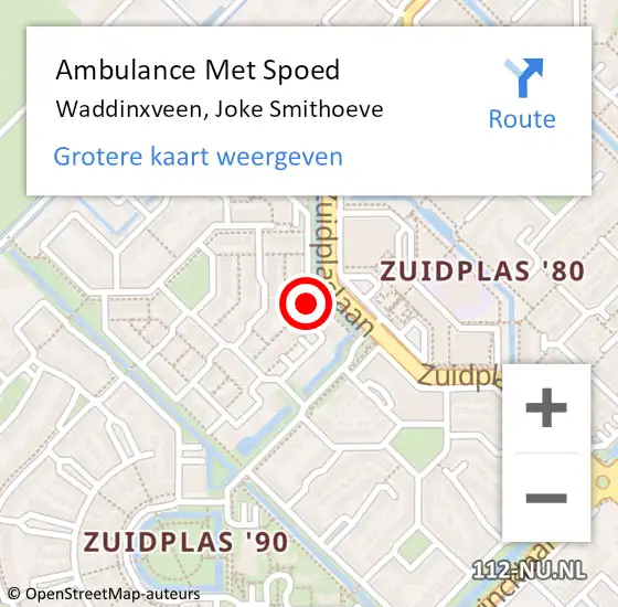 Locatie op kaart van de 112 melding: Ambulance Met Spoed Naar Waddinxveen, Joke Smithoeve op 4 maart 2024 09:15