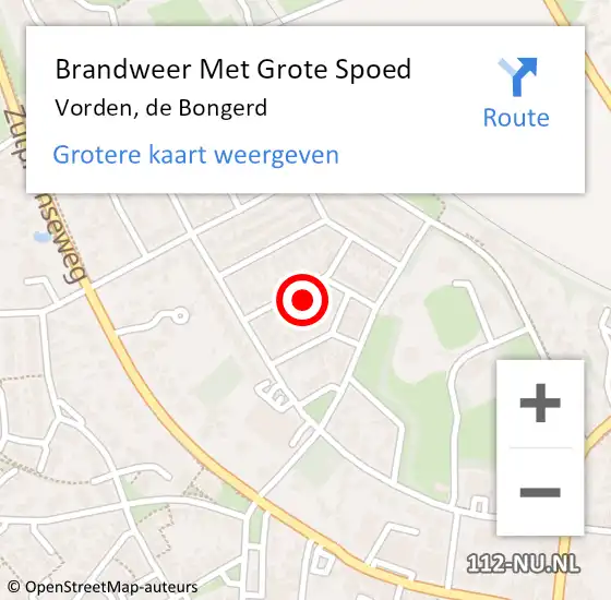 Locatie op kaart van de 112 melding: Brandweer Met Grote Spoed Naar Vorden, de Bongerd op 4 maart 2024 10:13