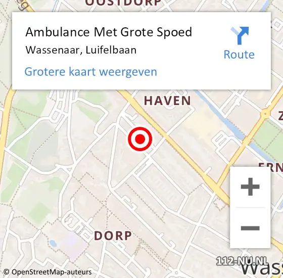 Locatie op kaart van de 112 melding: Ambulance Met Grote Spoed Naar Wassenaar, Luifelbaan op 4 maart 2024 10:38