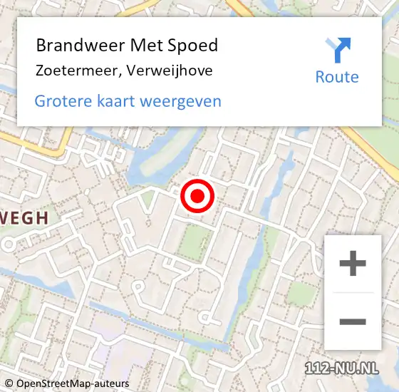 Locatie op kaart van de 112 melding: Brandweer Met Spoed Naar Zoetermeer, Verweijhove op 4 maart 2024 10:40