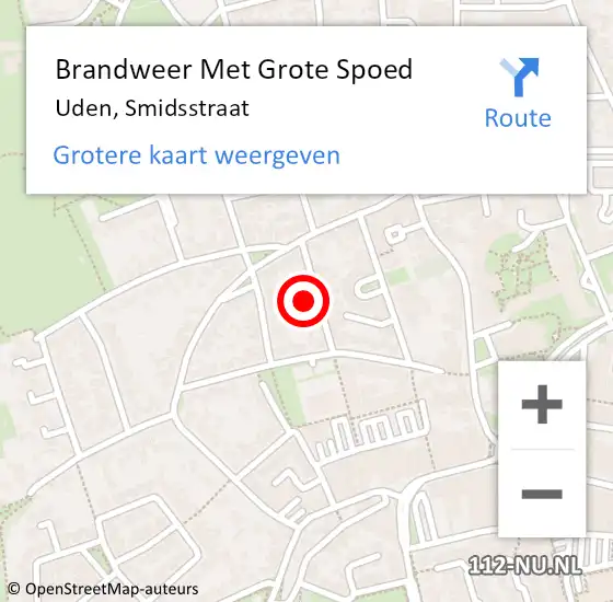 Locatie op kaart van de 112 melding: Brandweer Met Grote Spoed Naar Uden, Smidsstraat op 4 maart 2024 10:59