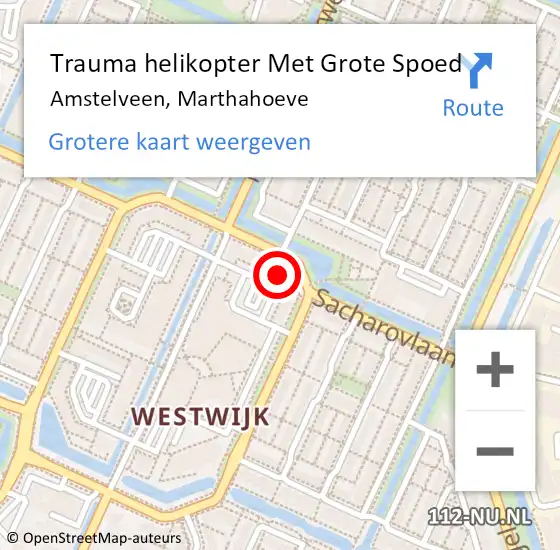 Locatie op kaart van de 112 melding: Trauma helikopter Met Grote Spoed Naar Amstelveen, Marthahoeve op 4 maart 2024 11:03