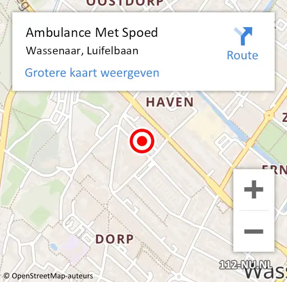 Locatie op kaart van de 112 melding: Ambulance Met Spoed Naar Wassenaar, Luifelbaan op 4 maart 2024 11:05