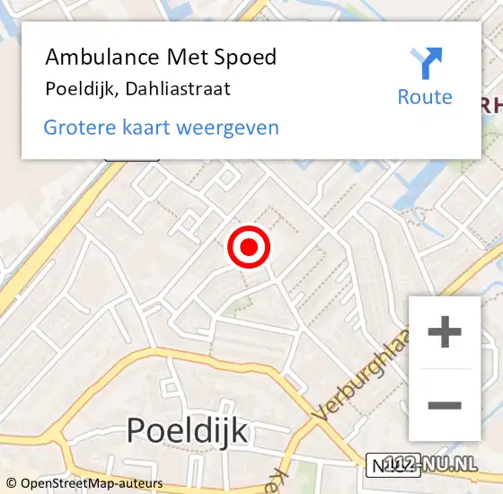 Locatie op kaart van de 112 melding: Ambulance Met Spoed Naar Poeldijk, Dahliastraat op 4 maart 2024 11:08