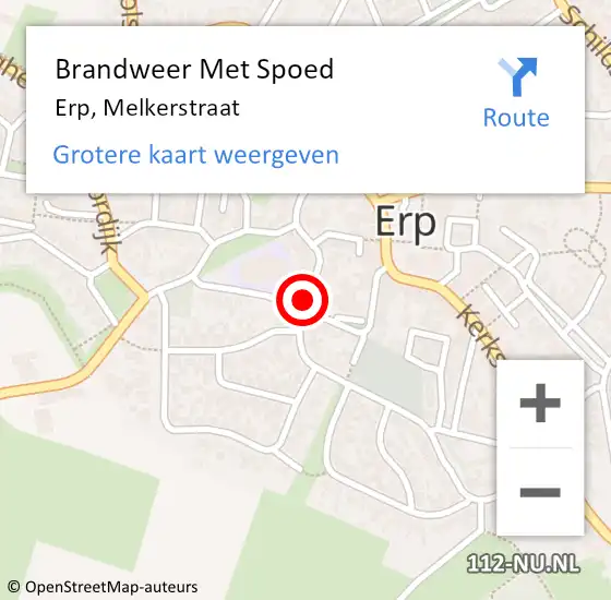 Locatie op kaart van de 112 melding: Brandweer Met Spoed Naar Erp, Melkerstraat op 4 maart 2024 11:29