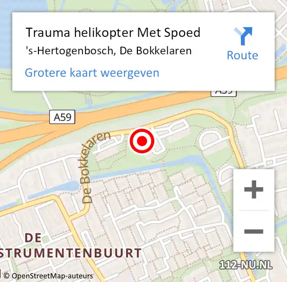 Locatie op kaart van de 112 melding: Trauma helikopter Met Spoed Naar 's-Hertogenbosch, De Bokkelaren op 4 maart 2024 11:36